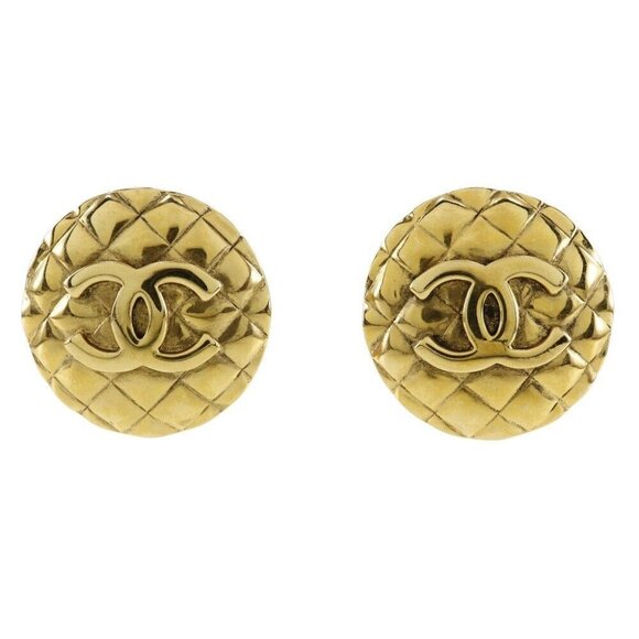 CHANEL COCO Mark Earring Matelasse vintage Plated Gold 41g Women - Picture 1 of 5